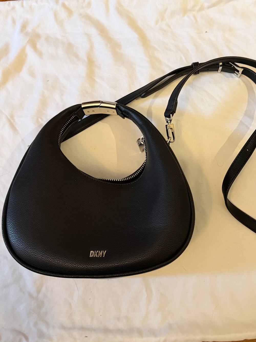 DKNY Black Pebbled Leather Margot Crescent Shoulder Bag